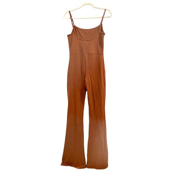 NEW Flare Bodycon Jumpsuit Cognac Spaghetti Strap Scoop Neck size 12/L - Picture 4 of 6